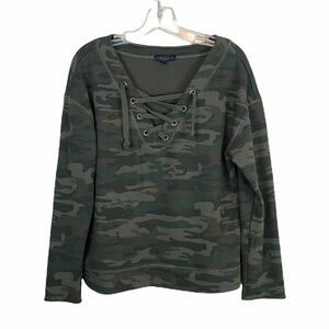Sanctuary Green Camo Lace Up Sweatshirt Size Small